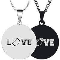 2PCS Mens Womens Love Fans American Football Soccer Player Buff Solid Polished Stainless Steel Pendant Necklace Chain