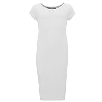 Girls Bodycon Plain Short Sleeve Long Length Dresses - Midi Dress White 11-12