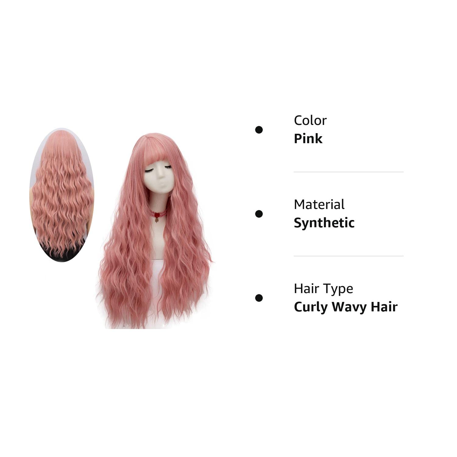 Netgo Women's Pink Wig Long Fluffy Curly Wavy Hair Wigs for Girl Heat Friendly Synthetic Cosplay Party Wigs