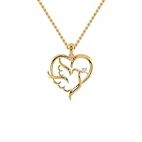 Certified Bird in Heart Pendant in 18K White/Yellow/Rose Gold with 0.06 Ct Round Natural Solitaire Diamond & 18k Gold Chain Necklace | Bird Lover Pendant Necklace for Wife, Grandmother (IJ, I1-I2)
