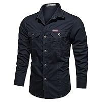 Casual Men's Shirts,Solid Color Stand Collar Pocket Button Up Shirts for Men,Fashion Long Sleeve Shirts