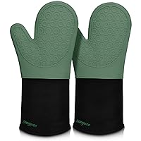 sungwoo Extra Long Silicone Oven Mitts, Heat Resistant Oven Gloves with Quilted Liner Non-Slip Textured Grip Perfect for BBQ, Baking and Cooking - 1 Pair 14.6 Inch Midnight Green & Black