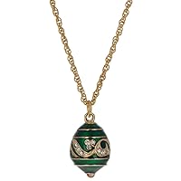 Regal Currents: Green Enameled Wave Royal Egg Necklace, 20 Inches
