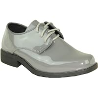 Vangelo Boy Tuxedo Shoe TUX-1K Square Toe for Wedding and Formal Event Wrinkle Free Grey Patent (6 M US Big Kid)