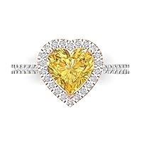 2.33ct Heart Cut Solitaire with Accent Halo Canary Yellow Simulated Diamond designer Modern Statement Ring 14k 2 Tone Gold