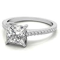 Petite Halo Vine Moissanite Diamond Ring Set, 1 Carat Princess Moissanite Engagement Ring Set, Wedding Ring Set, Bridal Ring, Promise/Annivrsary Rings for Wife