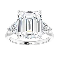 4 CT Emerald Colorless Moissanite Engagement Ring, Wedding/Bridal Ring Set, Solitaire Halo Style, Solid Gold Silver Vintage Antique Anniversary Promise Ring Gift for Her (7)