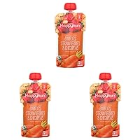 Happy Baby Organics Stage 2 Baby Food Pouches, Gluten Free, Vegan & Healthy Snack, Clearly Crafted Fruit & Veggie Puree, Carrots Strawberries & Chickpeas, 4 Ounces (Pack of 3)