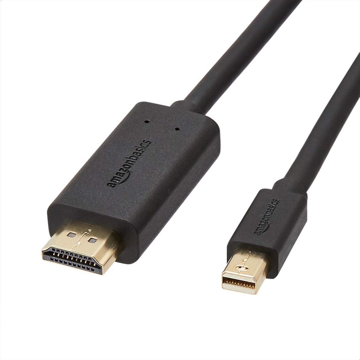 Amazon Basics Mini DisplayPort Male to HDMI Male Cable, 1080p, Gold-Plated Plugs, 6 Foot, Black for Personal Computer