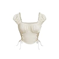 Womens Summer Tops Sexy Casual T Shirts for Women Lace Up Side Ruched Bust Frill Trim Crop Tee