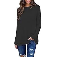 Women'S Solid Color Round Neck Oversized Sweatshirt Loose Fit Long Sleeve Light Loose Blouse