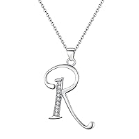 26 Alphabet Letter Pendant Necklace 925 Sterling Silver Cubic Zirconia Initial Necklaces With 18