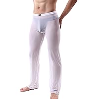 FEESHOW Men's Sexy Soft Mesh Sheer Stretch Long Pants Pajamas Bottoms Beach Covers Homewear
