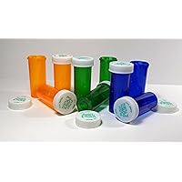 Plastic Prescription Green-Amber-Blue Mix Vials/Bottles 25 Pack w/Caps Larger 16 Dram Size-New
