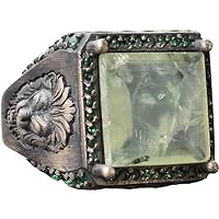 KAMBO Genuine Natural Prehnite Jade Gemstone Ring, Lion Ring, Leo Ring, 925 Solid Sterling Silver Ring