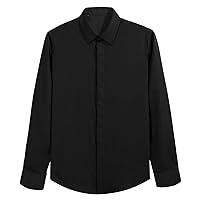 通用 Men's Shirts All-Match Simple Solid Color Business Slim Type Iron-Free Long Sleeve Shirts