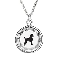 Engraved and Enameled Swarovski Crystal Poodle Pendant/Necklace in Sterling Silver