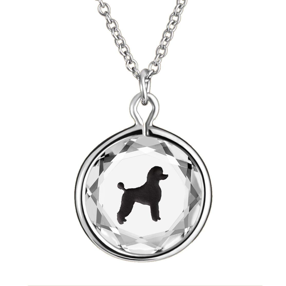 LovePendants Engraved and Enameled Swarovski Crystal Poodle Pendant/Necklace in Sterling Silver