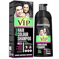 VIP 3 in 1 Natural Hair Color Shampoo Bottle (Dye, Conditioner & Shampoo) | Ammonia Free Instant Semi-Permanent Black Hair Dye Shampoo (400ml / 13.52 fl oz)