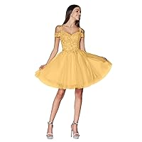 Tulle Homecoming Dresses for Teens Sparkly Short Prom Dresses Cold Shoulder A Line Mini Cocktail Dress