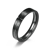 Surgical Steel Men Women Ring Fashion, 4/5MM Band Ring with Zirconia Promise Annivesary Ring for Unisex Black