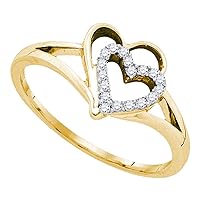The Diamond Deal 10kt Yellow Gold Womens Round Diamond Double Nested Heart Ring 1/8 Cttw