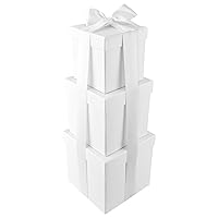 Homeford Nested Square Gift Boxes, White, 5-inch, 6-inch, 7-inch, 3-piece, 1.5-inch White Satin Ribbon
