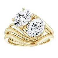 10K Solid Yellow Gold Handmade Engagement Rings 2 CT Oval Cut Moissanite Diamond Solitaire Wedding/Bridal Ring Set for Woman/Her Propose Rings