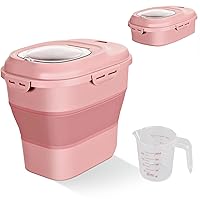 Cereal Rice Food Storage Containers, Collapsible 20 to 50 Lbs Dispenser Bin with Rolling Wheel Airtight Locking Lid, Dog Pet Cat Flour Sugar Plastic Leakproof Sealable Large Kitchen Pantry Holder