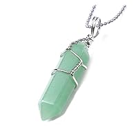 1pc Natural Gemstone Bullet Pendant Necklace Healing Crystal Stone Quartz Reiki Chakra Energy Rock 18 Inch Hypoallergenic Tarnish Resistant Women Men Jewellery