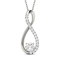 1.00ct Brilliant Round Cut, VVS1 Clarity, Moissanite Diamond, 925 Sterling Silver, Infinity Pendant Necklace with 18
