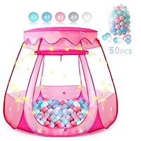 Baby Ball Pit for Toddler with 50 Balls, Pop Up Princess Tent with Star Lights for 1 2 3 Year Old Birthday Gift, 12-18 Months Baby Girl Toys with Carrying Bag, Indoor&Outdoor Play Tent for Kids