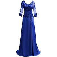 Prom Dress Mother of The Bride Dresses Lace Appliqued 3/4 Sleeves Scoop Long Formal Evening Dress