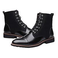 Men's cotton shoes fashion trend Contrast color Pointed plush warm boots high top men's shoes leather boots