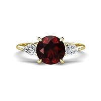 Red Garnet 2.70 ctw Hidden Halo accented Side Lab Grown Diamond Engagement Ring Set in Tiger Claw prong setting in 14K Gold