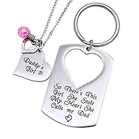 Gifts for Dad Necklace Jewelry, Father Daughter Keychain Jewelry, Daddys Girl Birthday Necklace Set, There's This Girl Who Stole My Heart She Calls Me Daddy