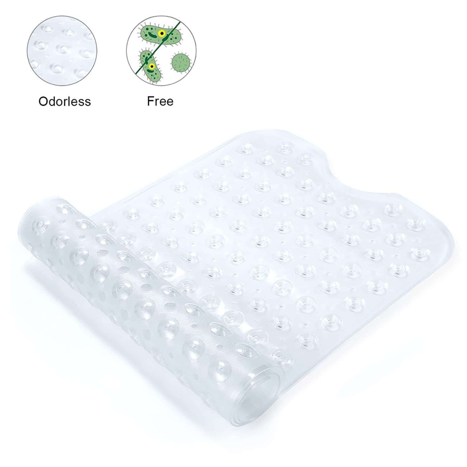 YINENN Bath Tub Shower Safety Mat 40 x 16 Inch Non-Slip and Extra Large, Bathtub Mat with Suction Cups, Machine Washable Bathroom Mats with Drain Holes, Clear