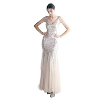 Gerrit Sequin Long Plus Size Women's Performance Dress, Banquet Evening Dress