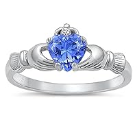 CHOOSE YOUR COLOR Sterling Silver Claddagh Heart Promise Ring
