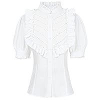 FCCAM Victorian Blouse for Women Vintage Classically Tops Ruffled Dressy Blouse
