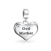 Engrave Word Nana Grandma God Mother BFF Word Heart Shape Puzzle Two Piece Split Dangle Bead Charm For Grandmother Crystal Accent Oxidized .925 Sterling Silver Fit European Bracelet