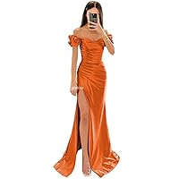 Off The Shoulder Mermaid Bridesmaid Dresses Long Satin Prom Dress for Women Formal Evening Party Gown with Slit
