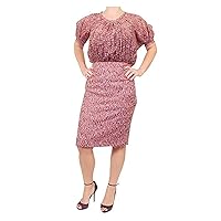 Womens Knee Length Speckled Short Sleeve Tweed Dress, Pencil Skirt Style PZS-SPT-DRS-PNK