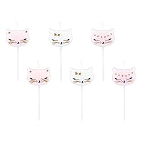 wYw Set of 6 Cute Kitten Shaped Birthday Candles - Cats Collection, Kids' Pink Birthday Party Cake Decoration,White,Pink,2 cm