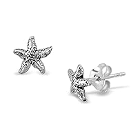 WithLoveSilver 925 Sterling Silver Ocean Sea Aquatic Starfish Stud Earrings