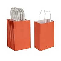 Oikss 50 Pack 5.25x3.25x8.25 inch Small Paper Bags with Handles Bulk, Kraft Bags Birthday Wedding Party Favors Grocery Retail Shopping Business Goody Craft Gift Bags Cub Sacks, Orange 50PCS Count
