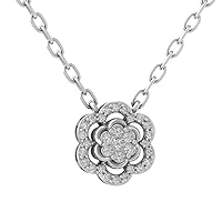 14k White Gold Plated Lab Created Diamond Flower Pendant Necklace 18