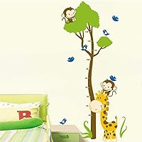 Height Measurement Growth Chart Tree Cute Giraffe Monkey Wall Vinly Decal Decor Sticker Removable Super for Nursery Playroom Girls and Boys Children's Bedroom