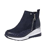 Womens Thick Sole Wedge Boots Round Toe Platform Short Suede Boots with Side Zip Fall Winter Outdoor Casual Shoes