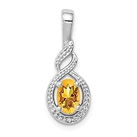925 Sterling Silver Polished Open back Citrine and Diamond Pendant Necklace Measures 13x7mm Wide Jewelry for Women